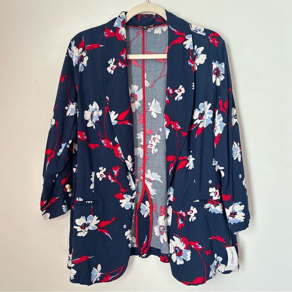 Roz & Ali Classic Floral Open Blazer Jacket Women's 1X New w/tag A68